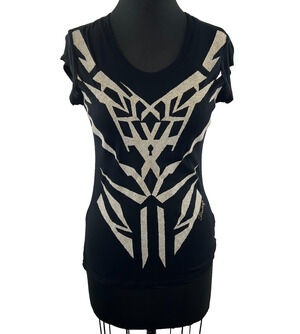 FIRETRAP London Black White "CAVIAR" Bronze Top Short Sleeve Size XS